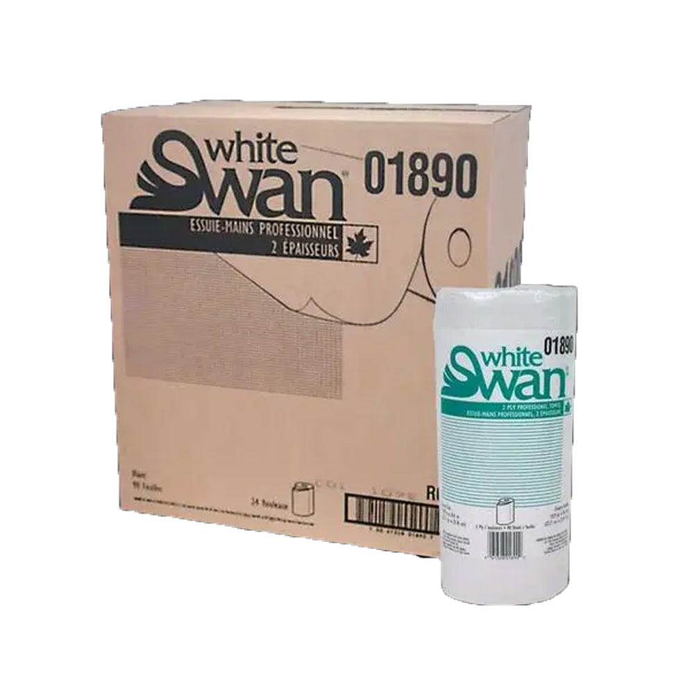 White Swan® Professional Towel, 2-Ply, White, 24 Rolls/Case, 90 Sheets/Roll