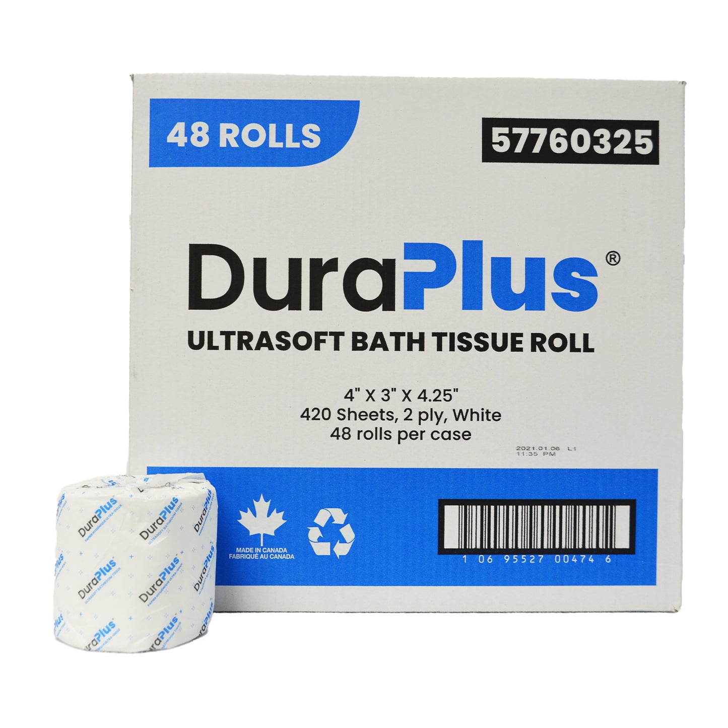 DuraPlus® Bathroom Tissue, 2-Ply, White, 48 Rolls/Case, 420 Sheets/Roll