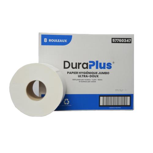 DuraPlus® UltraSoft Jumbo Bathroom Tissue, 2-Ply, White, 1000' , 8 Rolls/Case