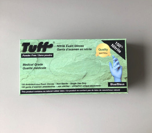 Tuff - Nitrile Disposable Powder-Free Gloves Medical Grade - 4 mil Blue EXTRA LARGE