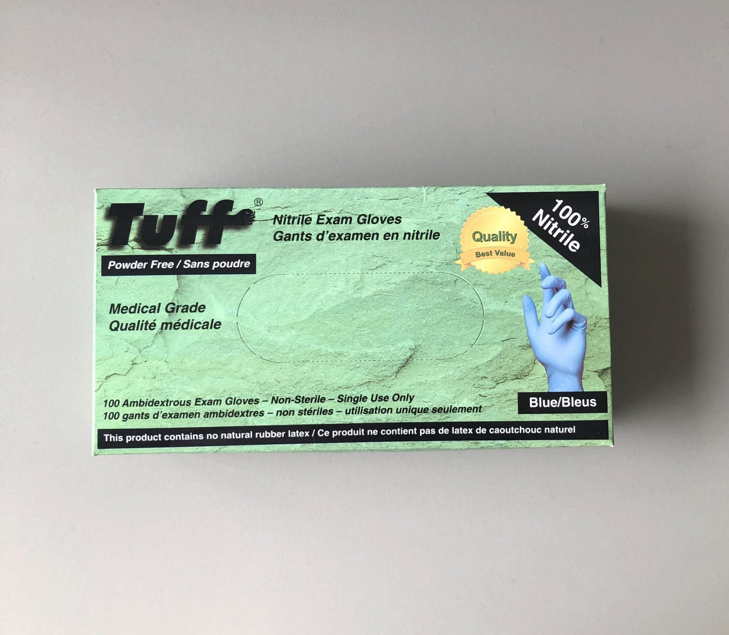 Tuff - Nitrile Disposable Powder-Free Gloves - Medical Grade - 4 mil Blue LARGE