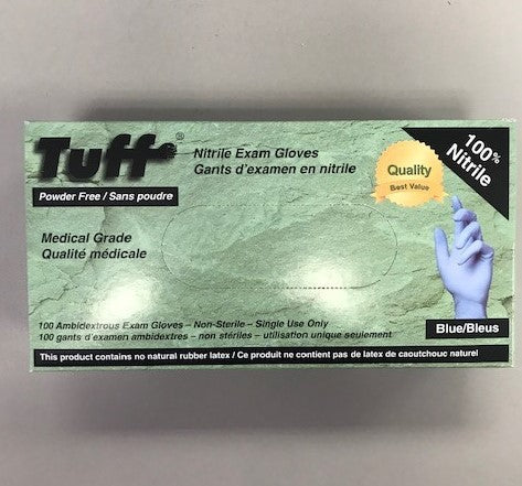 Tuff - Nitrile Disposable Powder Free Gloves Medical Grade - 4 mil Blue MEDIUM